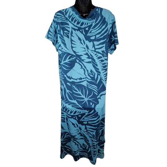 Cuddl Duds Flexwear Short Sleeve Maxi Dress Teal Leaves Size PXL - Picture 3 of 7
